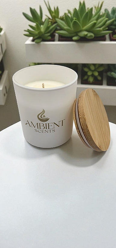 Ambient Scents 8 oz White Candle  | Lavender+Ylang, Cotton Wick