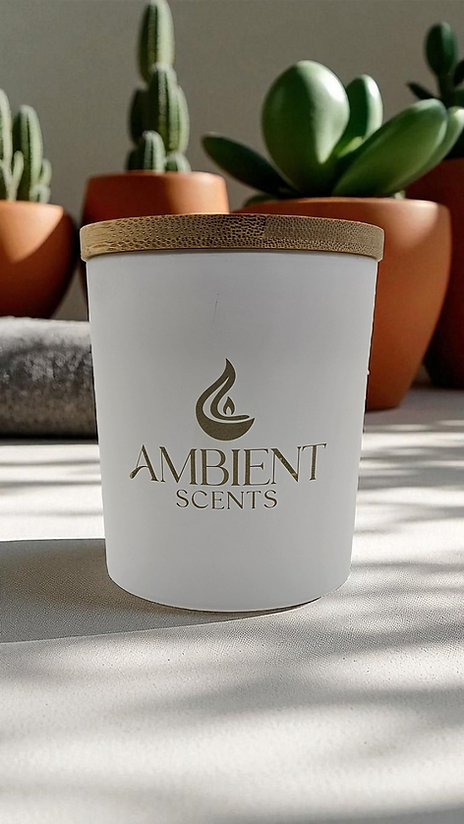 Ambient Scents 8 oz White Candle  | Lavender+Ylang, Cotton Wick